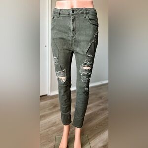 SHEIN Olive Distressed Women Jeans
